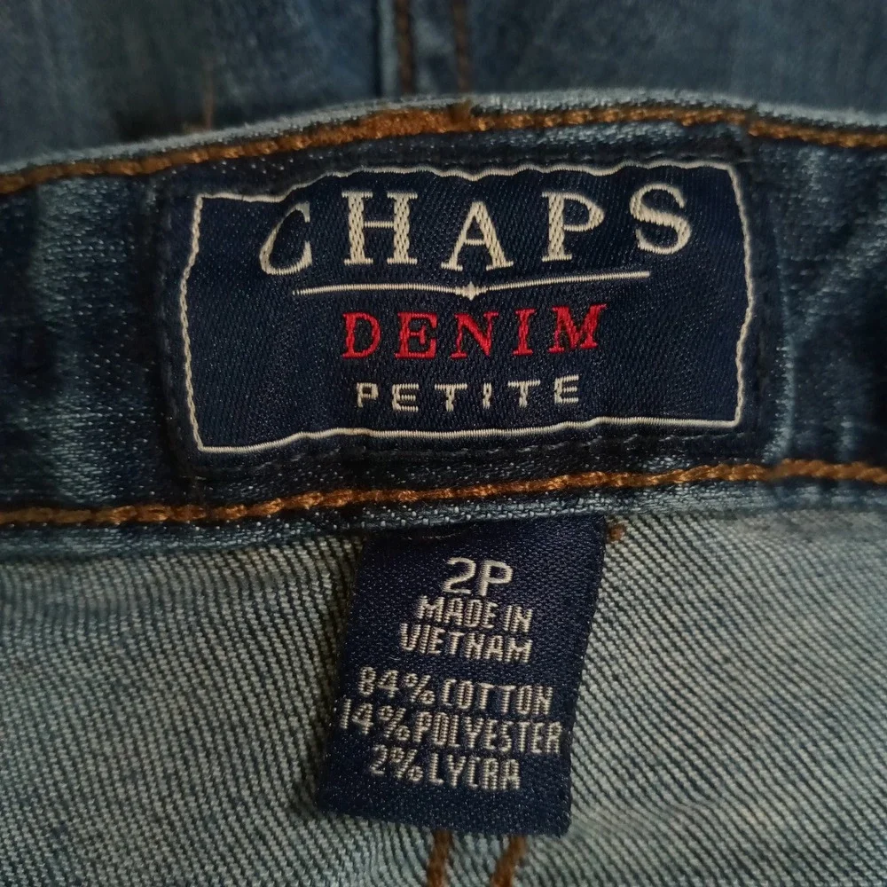 Chaps Denim Madden Straight Blue Jeans Womens Size 2P Petite Stretch Medium Wash